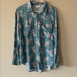 Loft XL Teal Paisley Button Down Shirt
